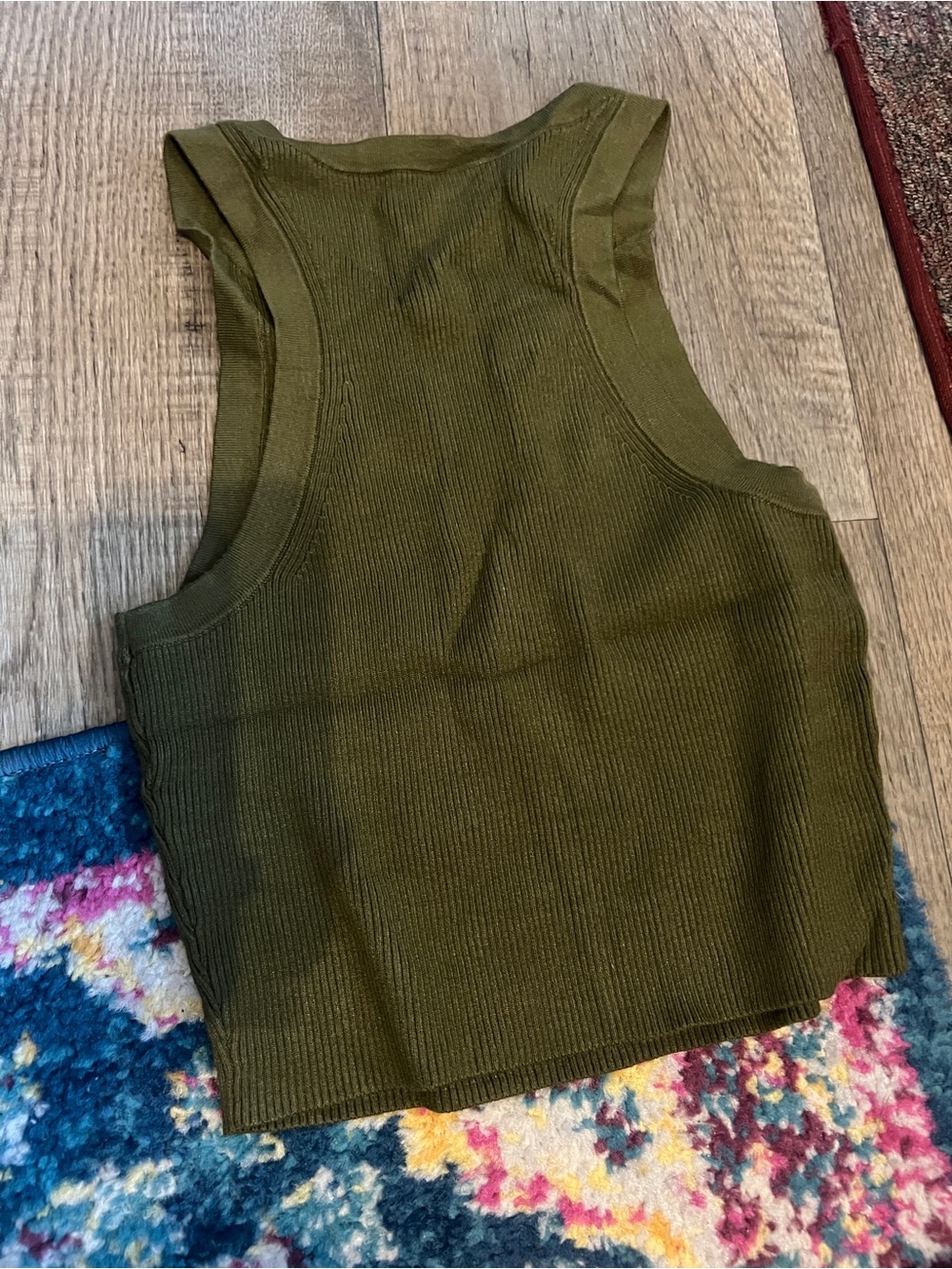 Intermix Olive Ribbed Cropped Tank Top - Picture 8 of 9